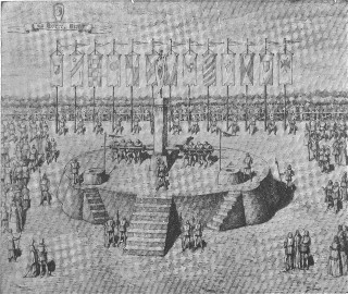 Una antica stampa raffigurante il "Gioco della Torre"